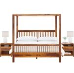 Gunnu Furniture Sheesham Wood Wooden Four Poster HF Dandi Canopy Bed without Storage - Image 3