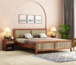 Gunnu Furniture Sheesham Wood Natural Rattan Cane Bed without Storage for living Room and Bedroom (Natural Finish)