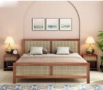 Gunnu Furniture Sheesham Wood Natural Rattan Cane Bed without Storage for living Room and Bedroom (Natural Finish) - Image 3