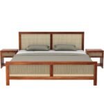 Gunnu Furniture Sheesham Wood Natural Rattan Cane Bed without Storage for living Room and Bedroom (Natural Finish) - Image 5