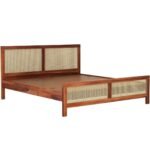 Gunnu Furniture Sheesham Wood Natural Rattan Cane Bed without Storage for living Room and Bedroom (Natural Finish) - Image 2