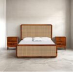 Gunnu Furniture Sheesham Wood Wooden Rattan Cane without Storage Cot Bed