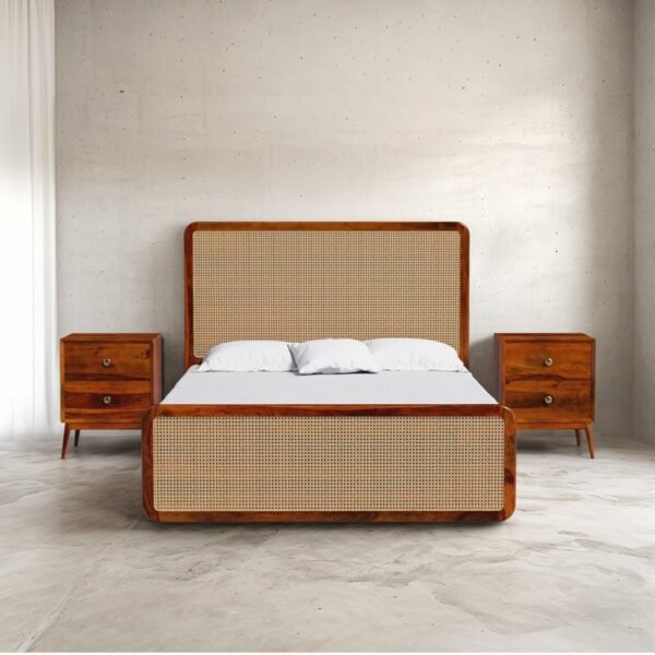 Gunnu Furniture Sheesham Wood Wooden Rattan Cane without Storage Cot Bed