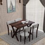 Gunnu Furniture Sheesham Wood Wooden 4 Seater Corel Febric zebra Dining Set with 4 Chairs and One Table - Image 9