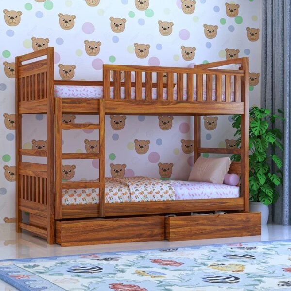 Gunnu Furniture Sheesham Wood Wooden Bunk Bed with Storage for Kids & adult