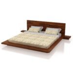Gunnu Furniture Sheesham Wood Wooden Low Height Platform Bed with two Bedside tables - Image 2