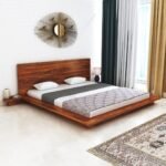 Gunnu Furniture Sheesham Wood Wooden Low Height Platform Bed with two Bedside tables