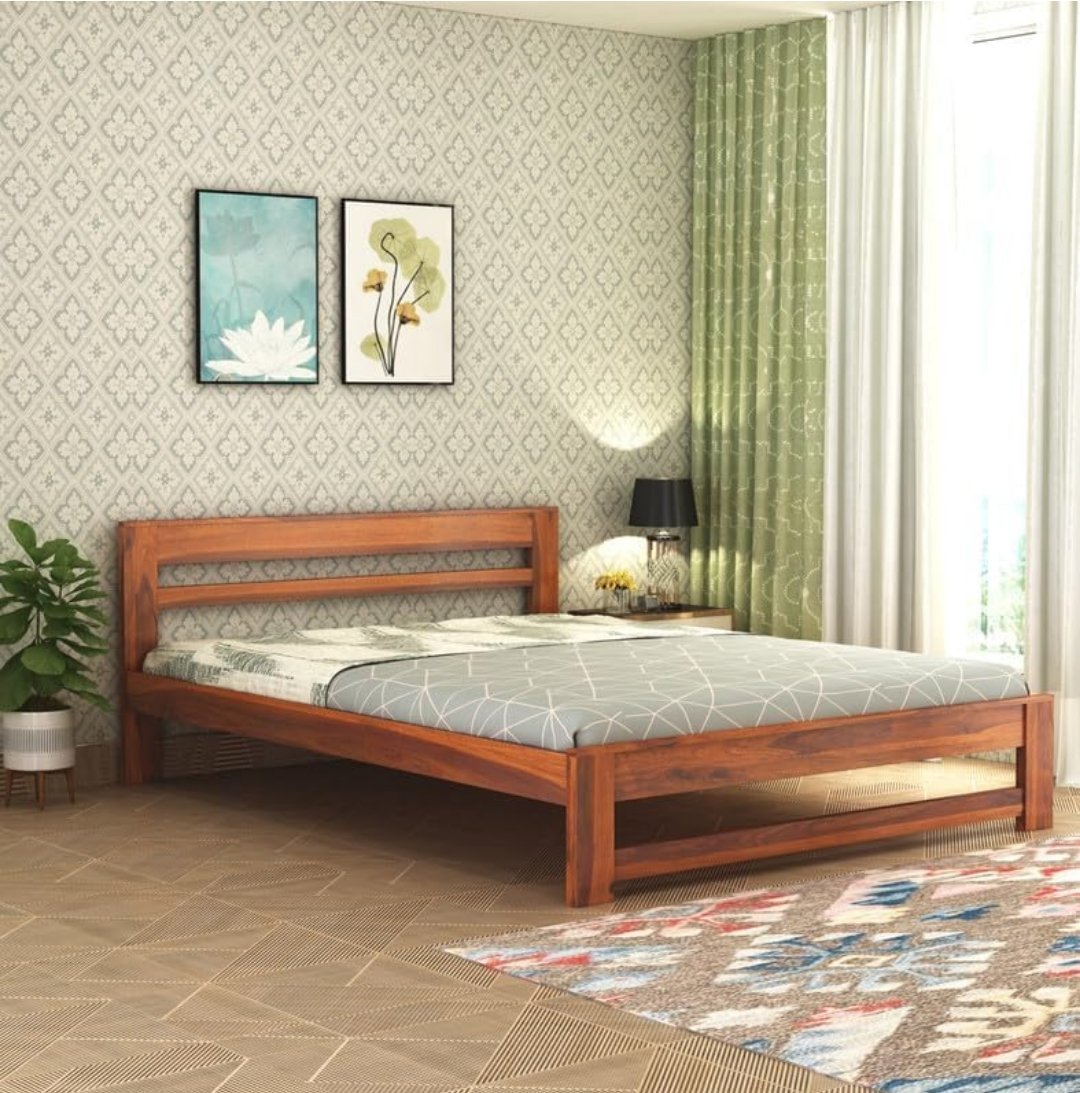 2025/07/1000350109.jpg Sheesham Wood Wooden Cot Bed with 2 Horizontal Bar Headboard without Storage for Bedroom, Living Room and Hotel - Image 1