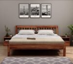Sheesham Wood Wooden Cot Bed with Vertical Bar Headboard without Storage for Bedroom, Living Room and Hotel