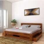 Gunnu Furniture Sheesham Wood Wooden Cot Bed with Two Drawers for Storage