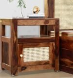 Sheesham Wood Wooden Natural Cane Bed Side Table - Image 4