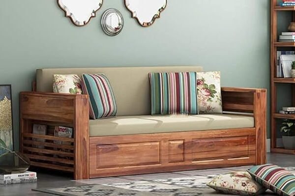 Sheesham Wood Wooden Sofa Cum Bed with Storage for Living Room and Office