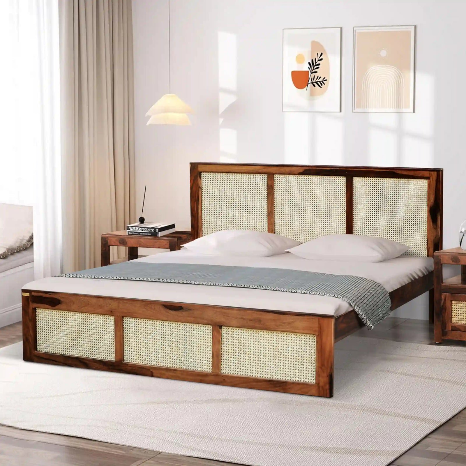 Rattan_Solid_Sheesham_Wood_Cane_Bed Rattan Solid Sheesham Wood Cane Bed - Image 1
