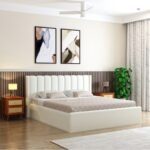 Wooden Upholstered Bed with Tufted Headboard/Wooden Cot/Palaung For Bedroom ( Colour Off White )