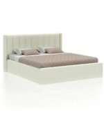 Wooden Upholstered Bed with Tufted Headboard/Wooden Cot/Palaung For Bedroom ( Colour Off White ) - Image 4