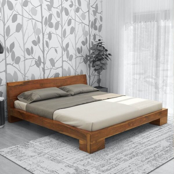Shiva-P45 Sheesham Wood Queen Size Bed In Rustic Teak Finish