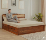 4DS Sheesham Wood Bed with Drawer Storage and Rattan Cane Detailing - Image 9