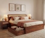 4DS Sheesham Wood Bed with Drawer Storage and Rattan Cane Detailing
