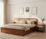 4DS Sheesham Wood Bed with Drawer Storage and Rattan Cane Detailing - Image 4