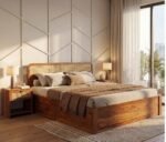 4DS Sheesham Wood Bed with Drawer Storage and Rattan Cane Detailing - Image 5