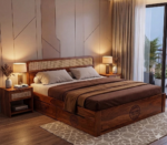 4DS Sheesham Wood Bed with Drawer Storage and Rattan Cane Detailing - Image 2