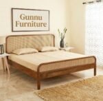 Sheesham Wood Rattan Cane Round Corner Cot Bed without Storage for Living Room and Bedroom